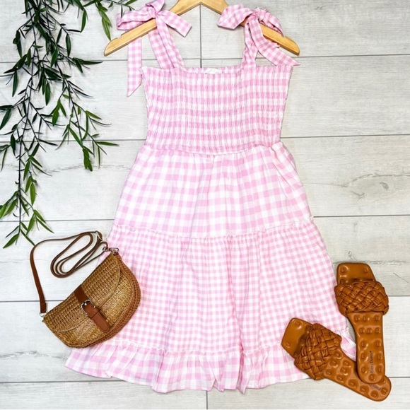 ANDREE BY UNIT Dresses & Skirts - NWT 1X SMOCKED DETAIL GINGHAM PLAID TIE STRAP DRESS